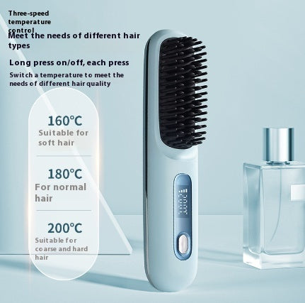 2-in-1 Wireless Hair Straightener Comb – Portable USB Hot Curler
