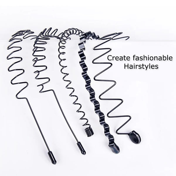 6Pcs Metal Wave Hair Headbands – Unisex Sports Hoop Bands with Comb