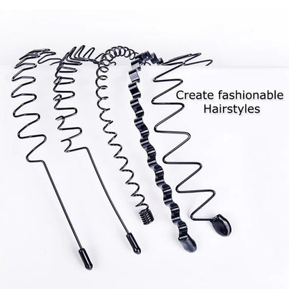 6Pcs Metal Wave Hair Headbands – Unisex Sports Hoop Bands with Comb