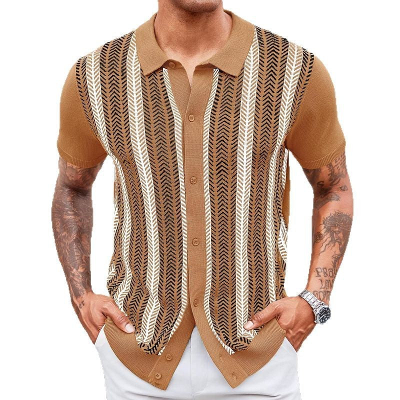 Men’s Casual Striped Jacquard Sweater – Lightweight Knit Pullover for Everyday Wear