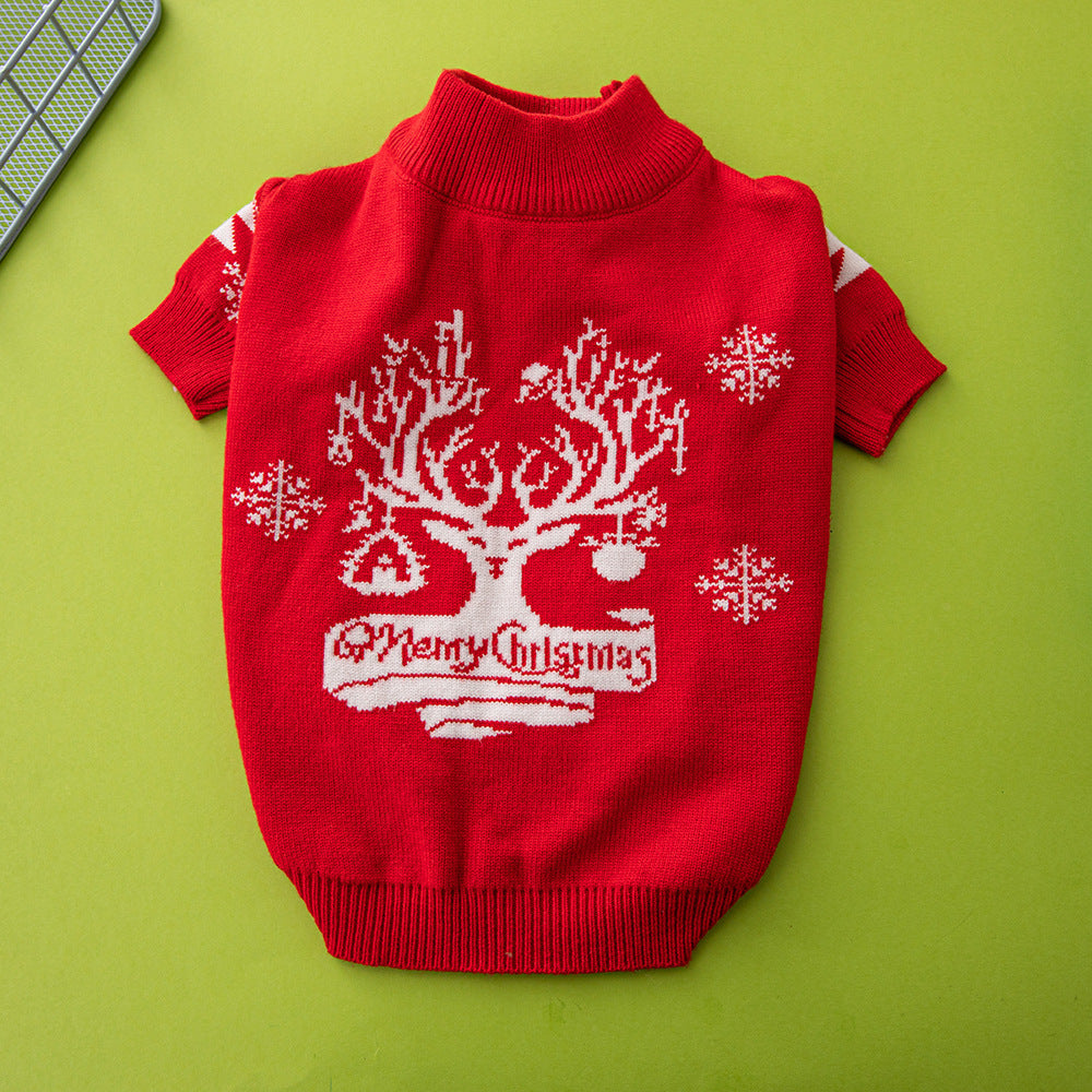 Christmas Dog Sweater – Cute Elk & Tree Winter Pet Outfit