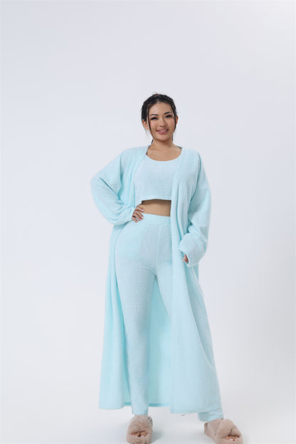 Women's 3-Piece Cozy Pajama Set – Warm Winter Loungewear with Top, Pants & Cardigan