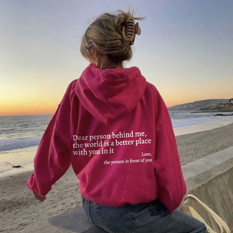 Women’s Plush Letter Print Hoodie with Kangaroo Pocket