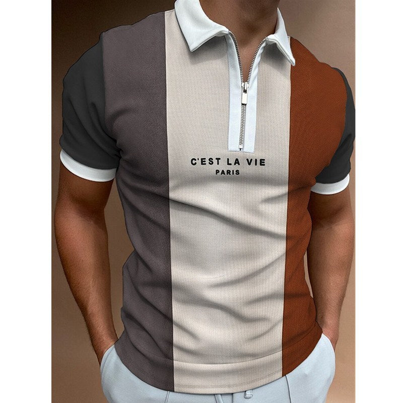 Men’s Polo Shirt – Striped Short Sleeve Lapel T-Shirt