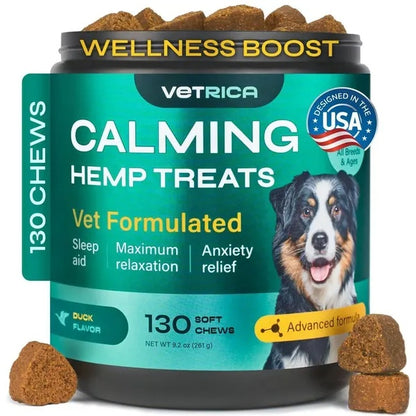 Hemp Calming Chews for Dogs – Duck Flavor Anxiety & Stress Relief, Separation & Storm Calm Support