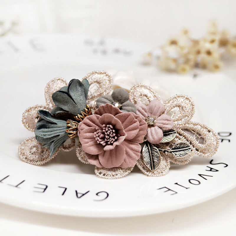 Handmade Bow Hair Clip – Pearl & Flower Hair Accessory for Girls