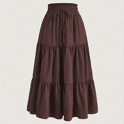 Women’s High-Waist Pleated Midi Skirt with Knot Detail