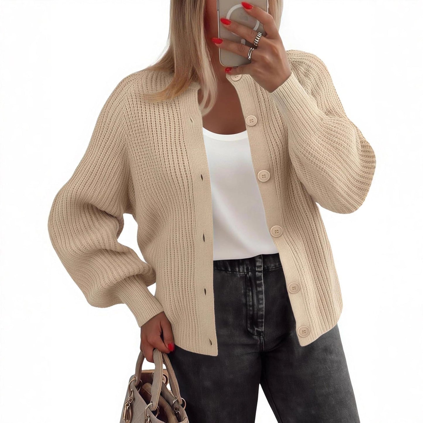 Women’s Round Neck Buckle Cardigan