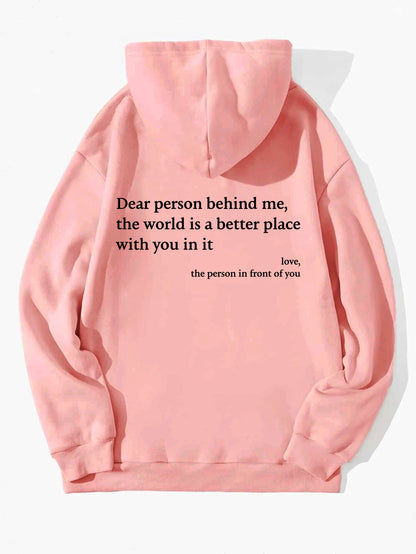 Women’s Plush Letter Print Hoodie with Kangaroo Pocket
