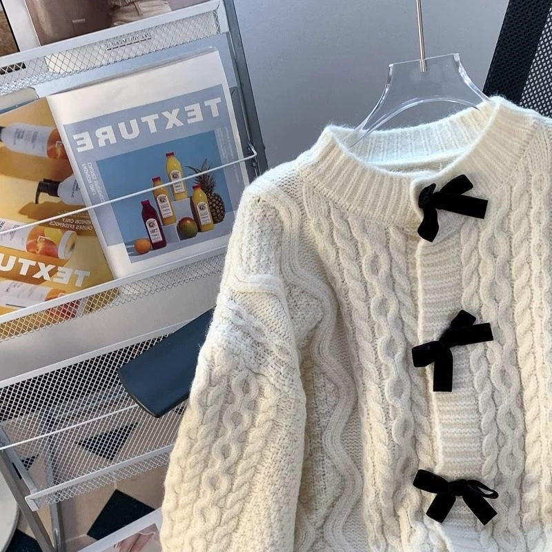 Women’s Retro Twist Bow Sweater Coat