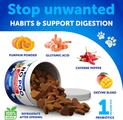 No Poo Chews for Dogs – Coprophagia Deterrent Treats with Probiotics & Enzymes, Immune & Digestive Support for Puppies & Dogs
