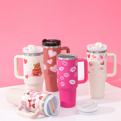 40 oz Insulated Tumbler with Handle & Straw – Stainless Steel Spill-Proof Travel Mug for Car, Office, Gym