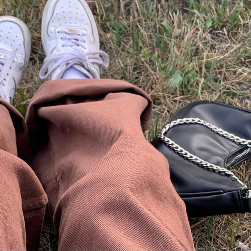 Women’s Retro Brown Solid Color Jeans