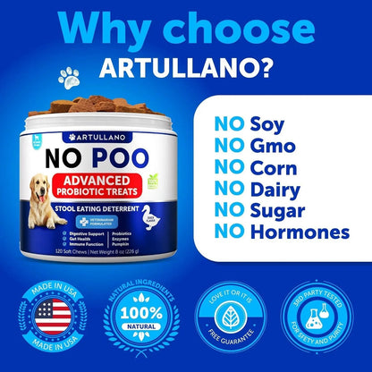 No Poo Chews for Dogs – Coprophagia Deterrent Treats with Probiotics & Enzymes, Immune & Digestive Support for Puppies & Dogs