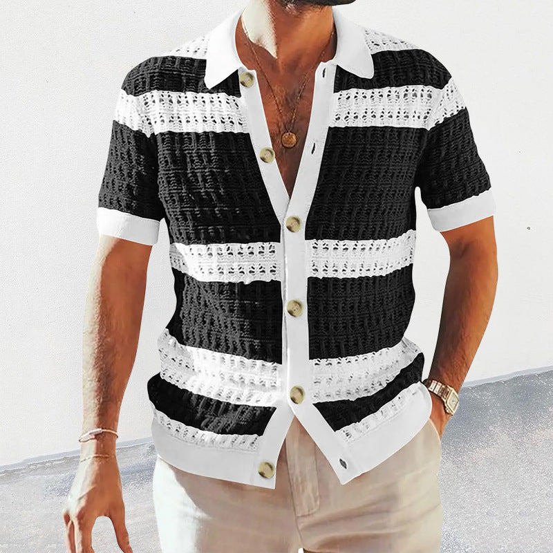 Men’s Summer Luxury Knitted Polo – Short Sleeve, Colored Hollow Breathable Cardigan Top