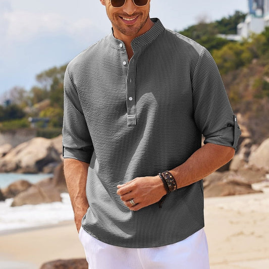 Men's Solid Color Long Sleeve Stand Collar Shirt