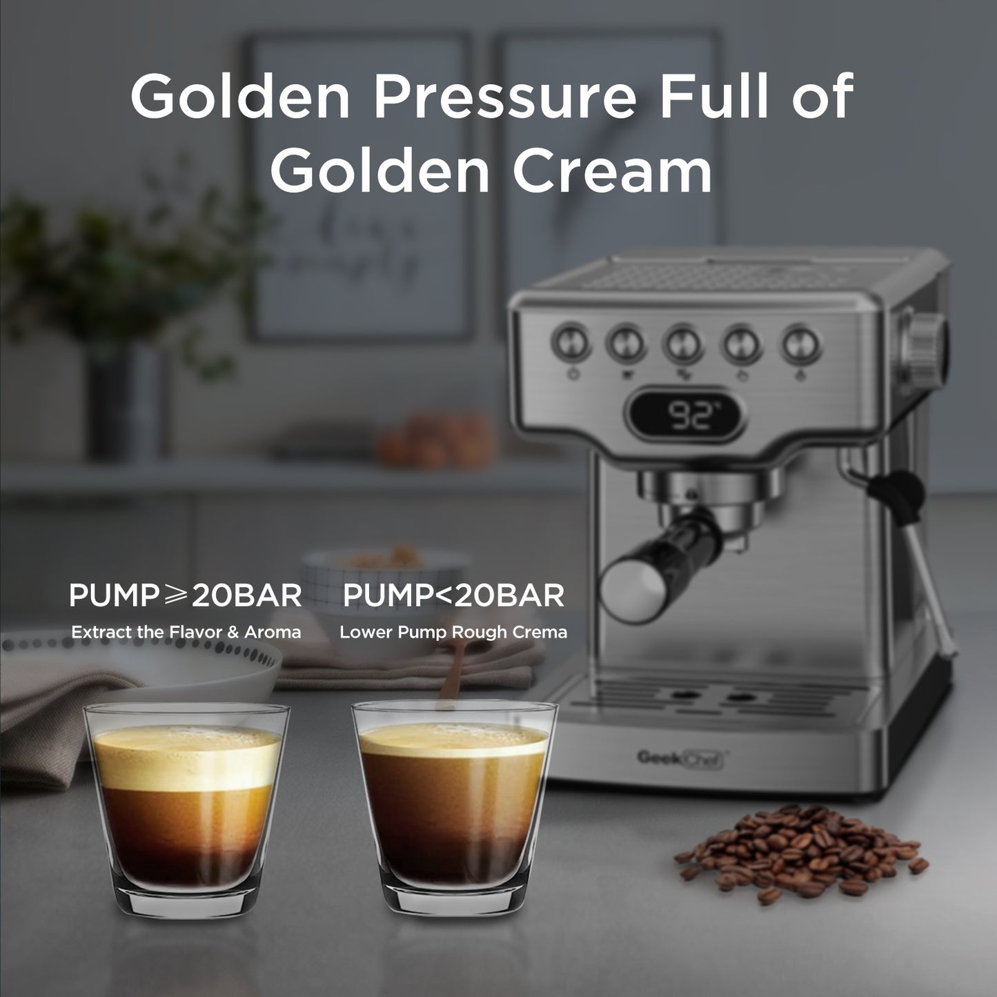 Geek Chef 20-Bar Espresso Machine – Coffee Maker with Milk Frother