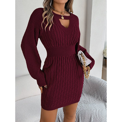 Women’s Long Sleeve Cut Out Ribbed Sweater Dress