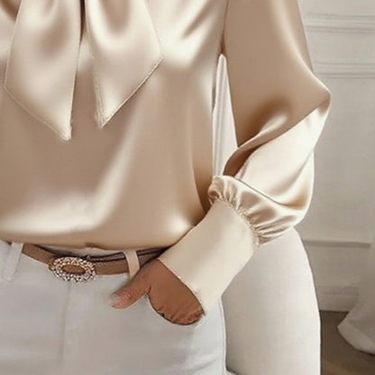 Women’s Satin Bow Blouse – Long Sleeve