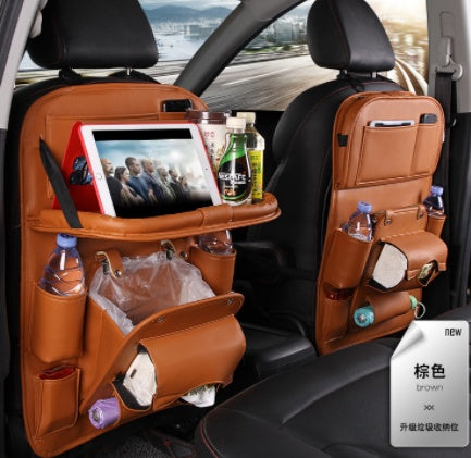 PU Leather Car Seat Organizer – Waterproof Backseat Storage Bag with Tray
