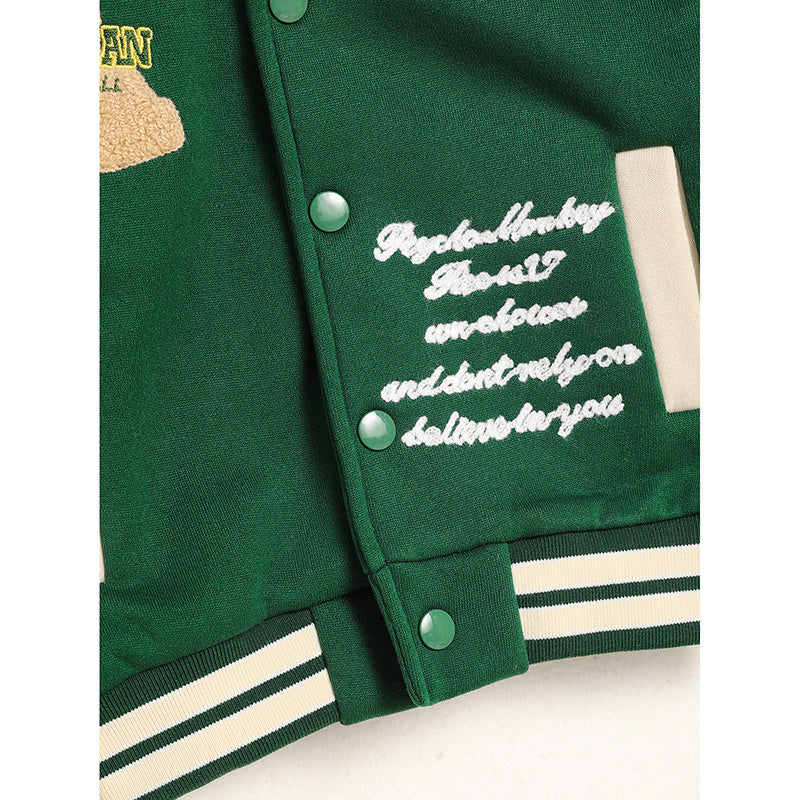 Kids Embroidered Letter Baseball Jacket – Unisex Casual Coat