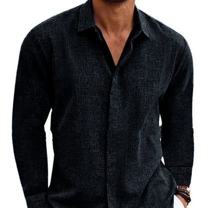 Men’s Long Sleeve Cotton Linen Undershirt Solid Color Shirt
