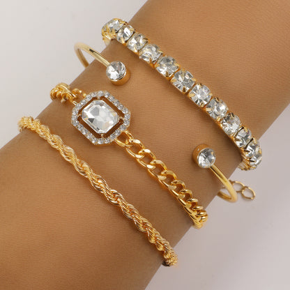 Bohemian 4-Piece Crystal Bracelet Set – Twisted Cuff Armband