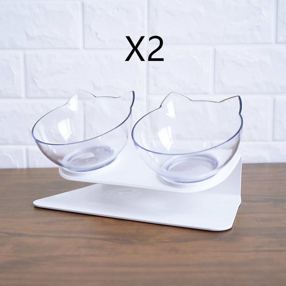 Non-Slip Double Cat & Dog Bowl with Raised Stand – Transparent Pet Feeder for Healthy Eating & Cervical Protection