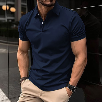 Men’s Summer Short Sleeve Polo Shirt – Solid Color Button-Down Lapel Top