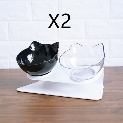 Non-Slip Double Cat & Dog Bowl with Raised Stand – Transparent Pet Feeder for Healthy Eating & Cervical Protection