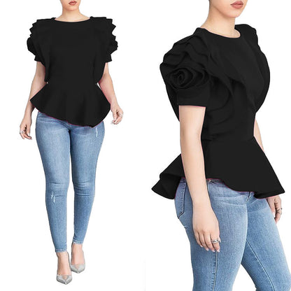 Women’s Summer Ruffled Hem Top – Short Sleeve