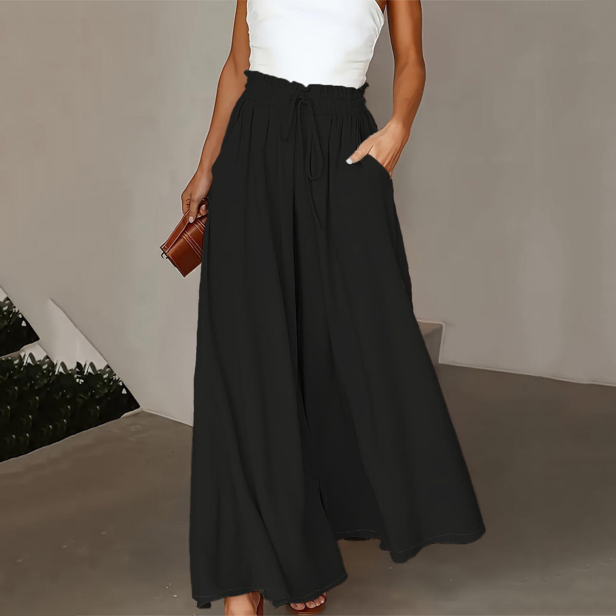 Women’s Plus Size Wide Leg Pants with Paper Bag Waist
