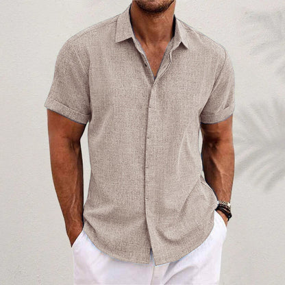 Men's Solid Linen Short Sleeve Shirt – Loose Fit