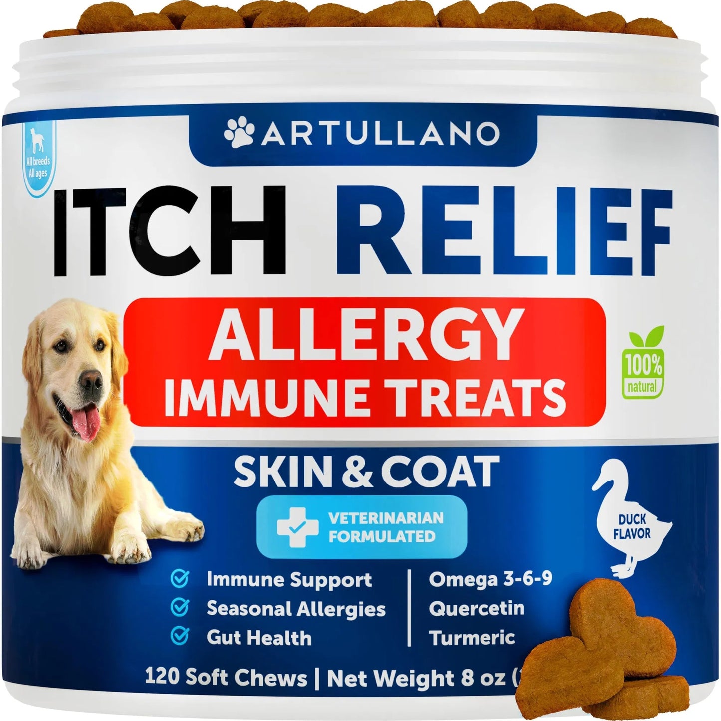 Dog Allergy Relief Chews – Itch & Hot Spot Support with Fish Oil, Seasonal Allergy & Immune Health, 120 Soft Treats