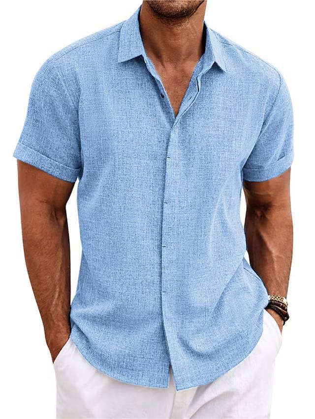 Men's Solid Linen Short Sleeve Shirt – Loose Fit