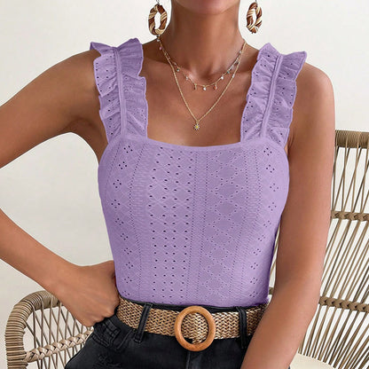 Women’s Ruffle Strap Square Neck Sleeveless Tank Top