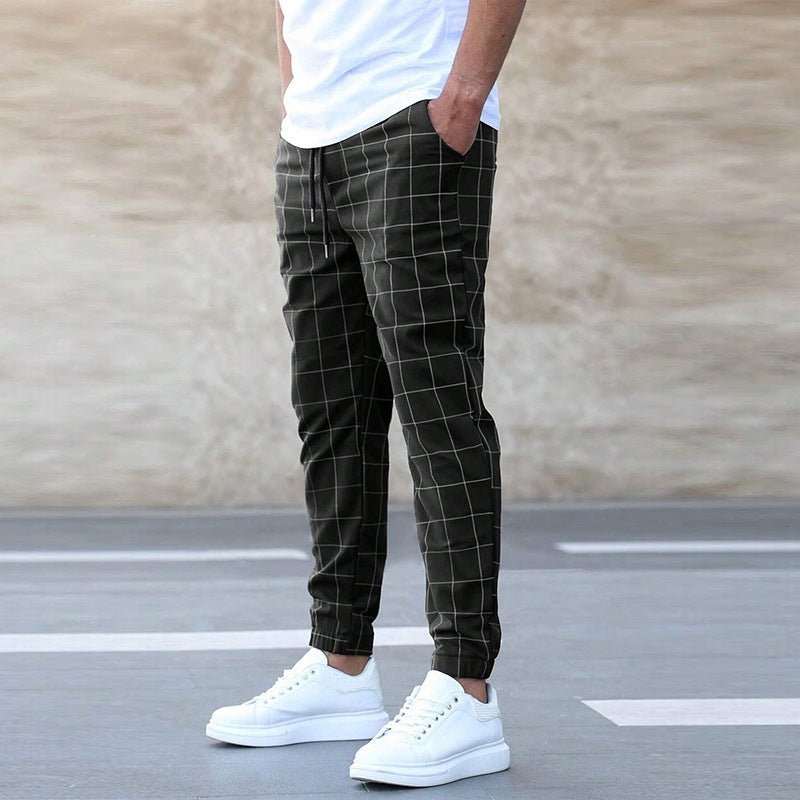 Men’s Plaid Print Pants – Casual Drawstring Trousers