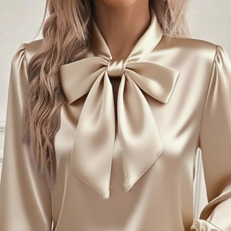 Women’s Satin Bow Blouse – Long Sleeve