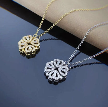 Retro Magnetic Heart Clover Pendant Necklace – Women’s Love Jewelry Gift