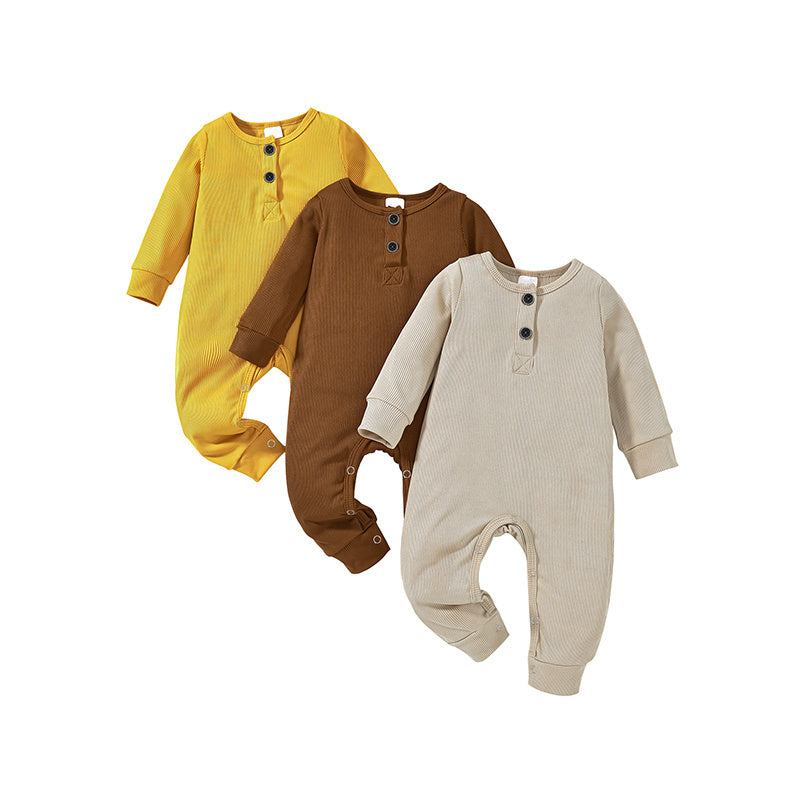 3-Pack Newborn Baby Long Sleeve Ribbed Rompers
