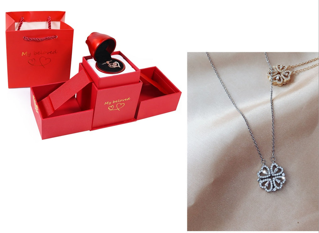 Women’s Zircon Four-leaf Clover Necklace – Multi-Wear Detachable Clavicle Chain