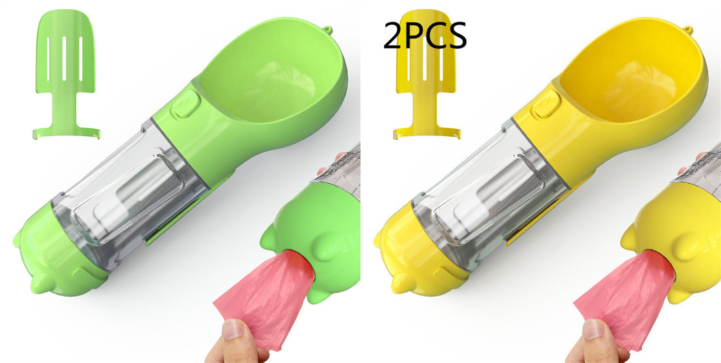 3-in-1 Dog & Cat Water Bottle – Portable Feeder, Bowl & Garbage Bag Dispenser for Travel