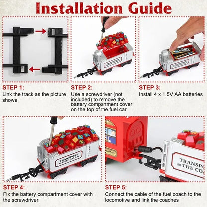 Electric Train Set Kid Toy Xmas Steam Train Kit Tree Surround Track Battery Operated