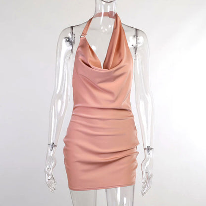 Women's Satin V-Neck Backless Mini Party Dress