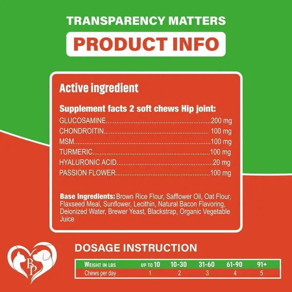 Dog Hip & Joint Supplement – Arthritis & Pain Relief Treats with Glucosamine, Chondroitin & MSM, Soft Chews