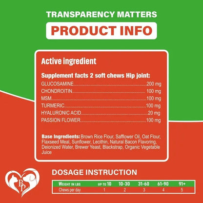 Dog Hip & Joint Supplement – Arthritis & Pain Relief Treats with Glucosamine, Chondroitin & MSM, Soft Chews