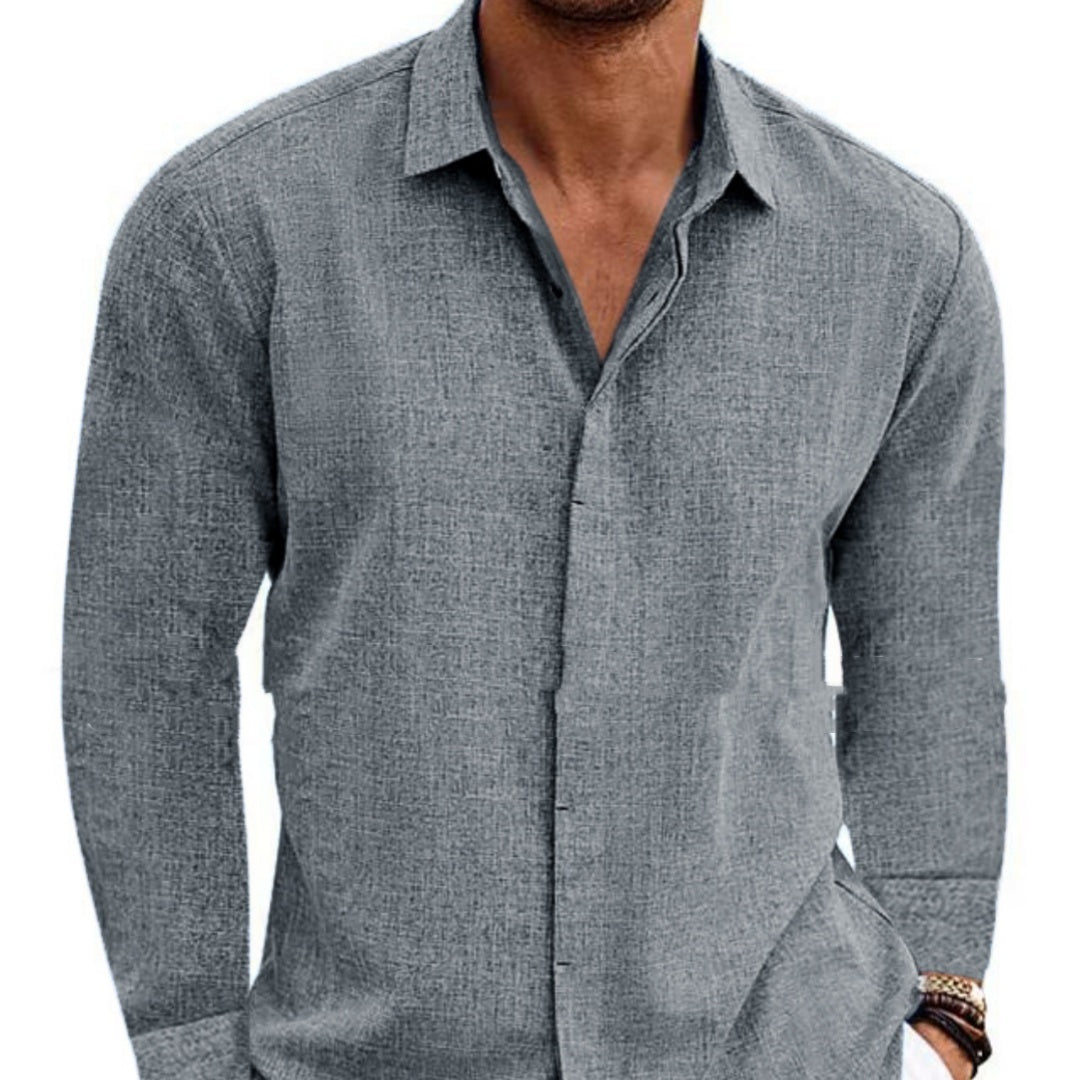Men’s Long Sleeve Cotton Linen Undershirt Solid Color Shirt
