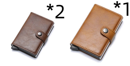 RFID Vintage Men’s Wallet – Aluminum Card Holder with Leather Cover