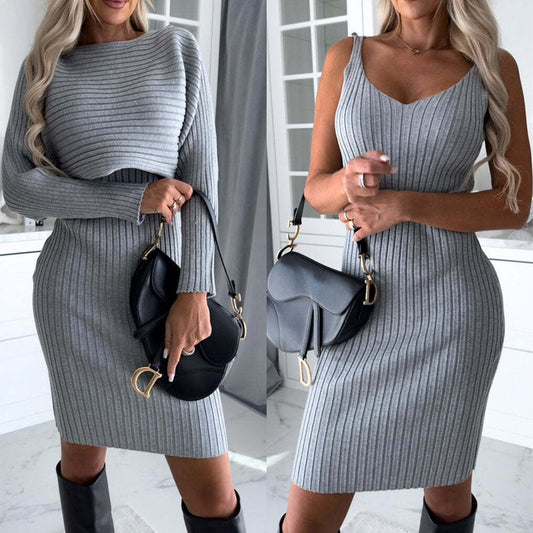Women’s 2-Piece Stripe Top & Suspender Skirt Set
