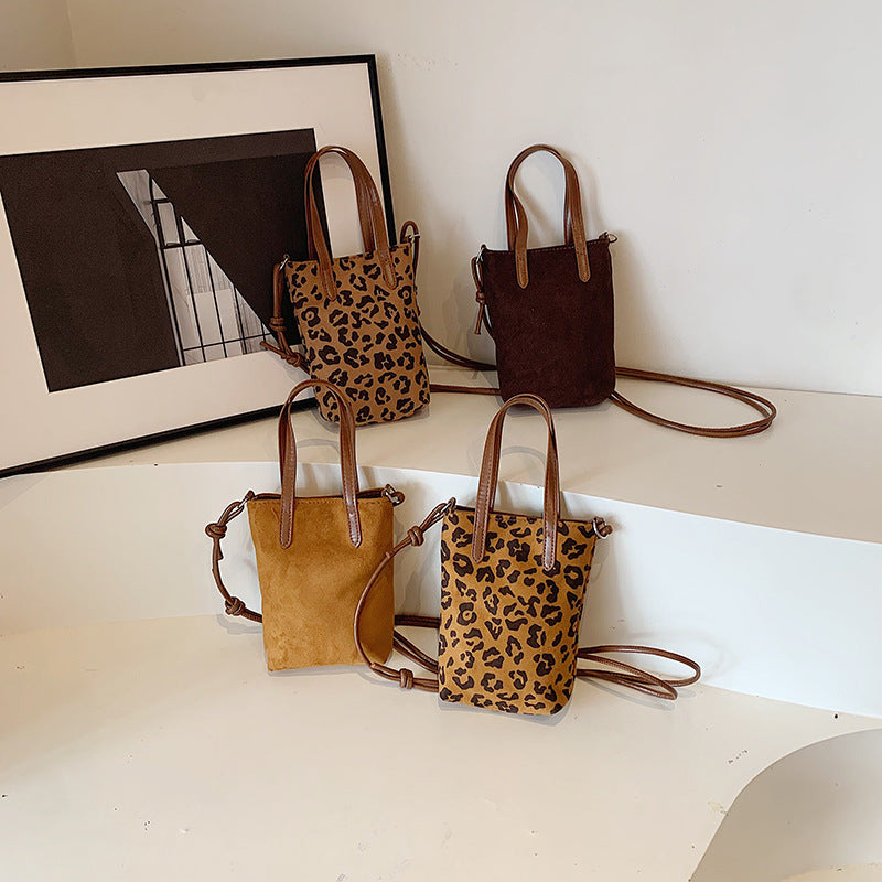 Leopard Print Crossbody Bag – Retro Suede Shoulder Purse for Women